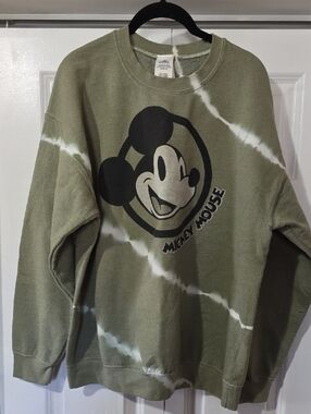 Disney Olive Green Tie-Dye Sweatshirt with Black Accent